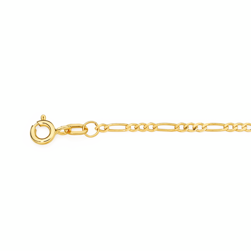 9ct Gold 19cm Solid Diamond-Cut Figaro 3+1 Bracelet