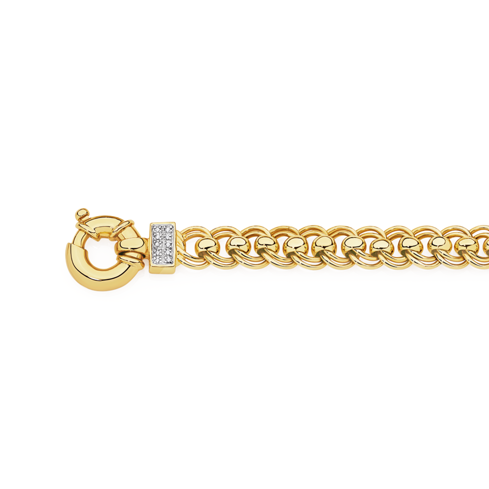 9ct Gold 19cm Solid Double Rollo Bolt Ring Bracelet With Diamond Accents Prouds