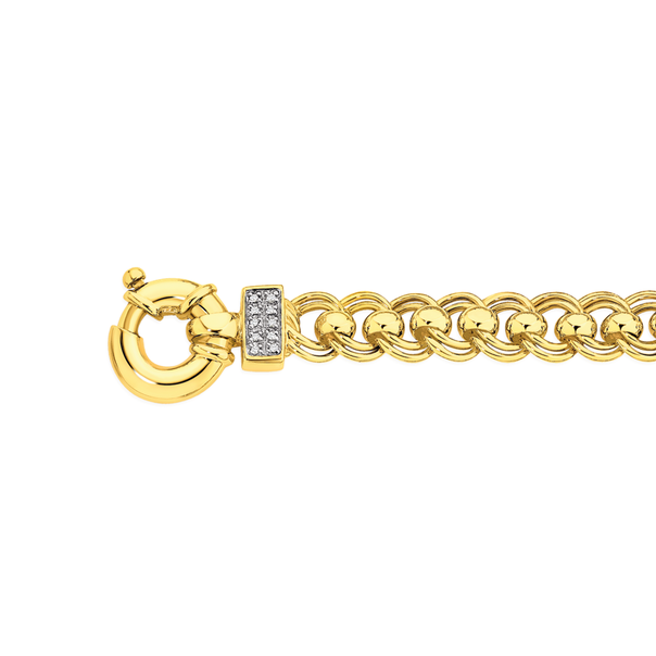 9ct Gold 19cm Solid Double Rollo Bolt Ring Bracelet with Diamond Accents