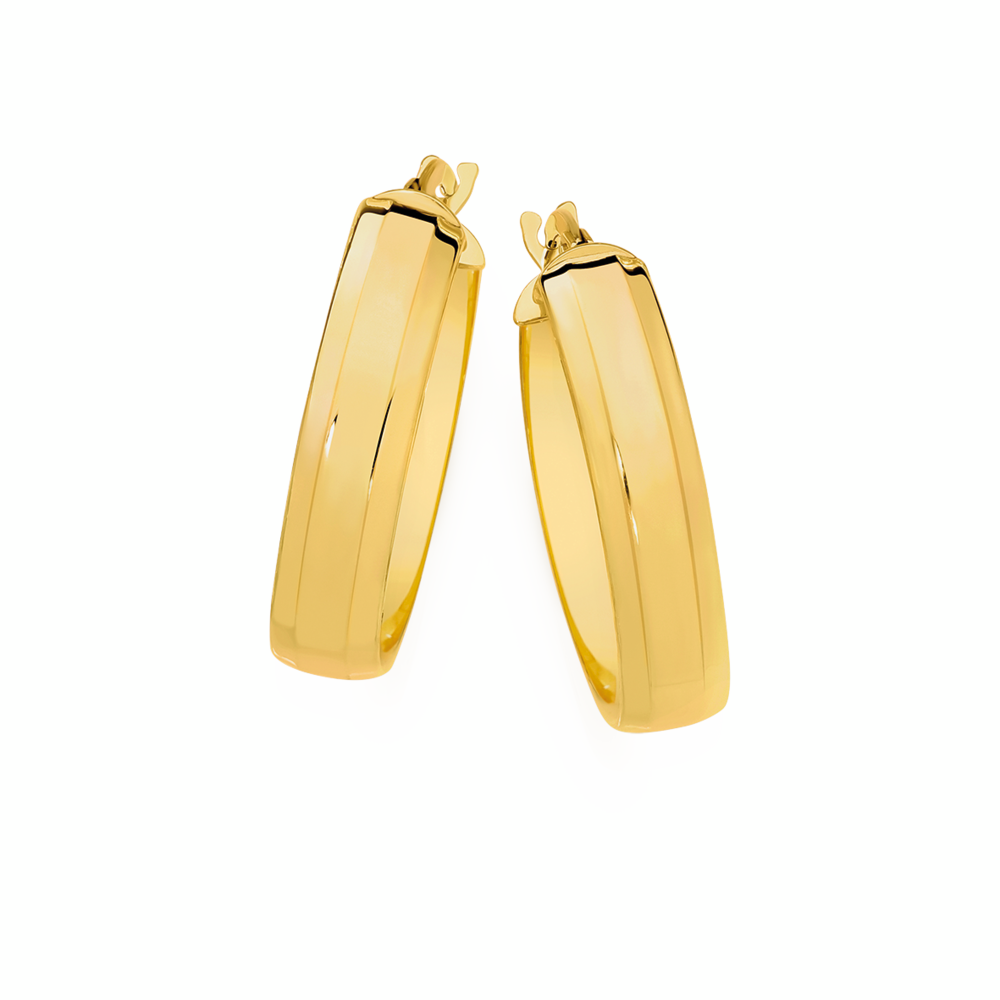 9ct Gold 20mm Bevelled Edge Oval Hoop Earrings