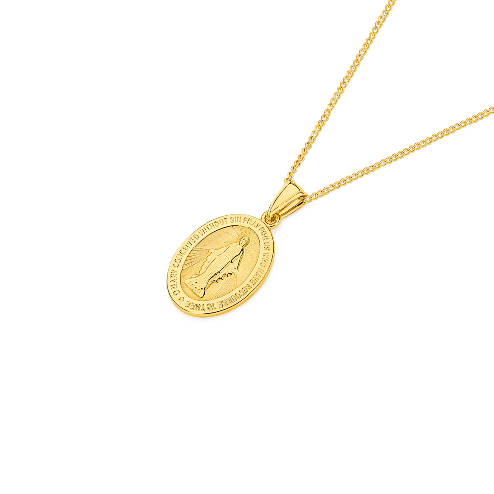 9ct Gold 20mm Oval Immaculate Mary Pendant