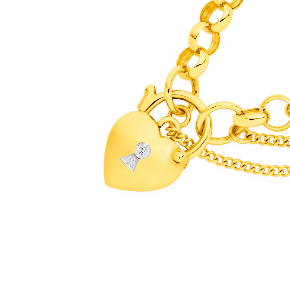 9ct Gold Heart Charm T-Bar Belcher Bracelet - 7.5in - G8318 | F.Hinds  Jewellers