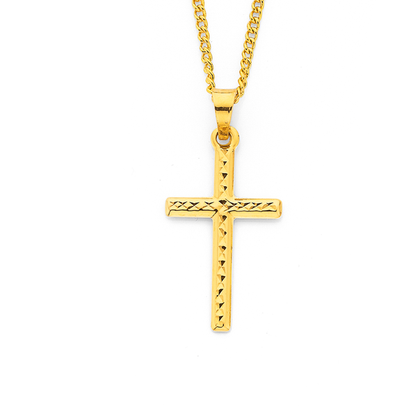 9ct Gold 21mm Diamond-cut Cross Pendant