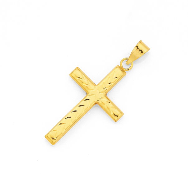 9ct Gold 22mm Diamond-cut Cross Pendant