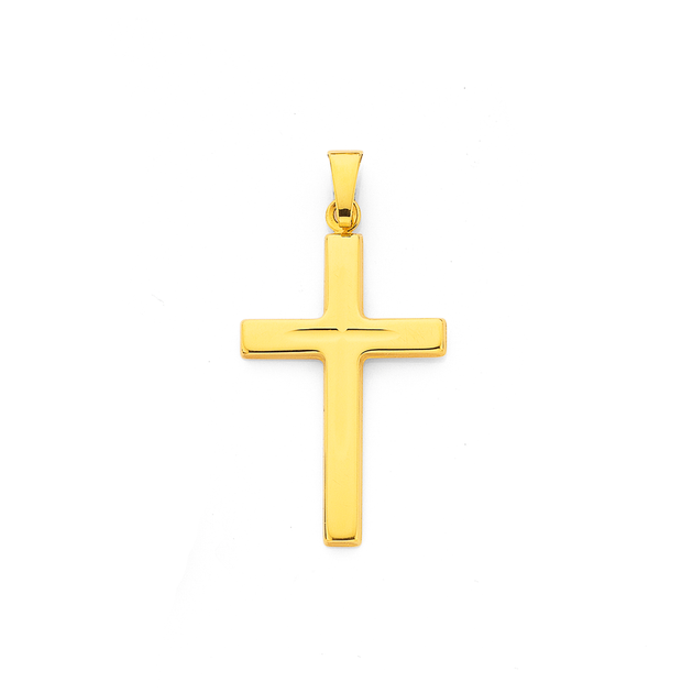 9ct Gold 24mm Diamond-cut Cross Pendant | Prouds