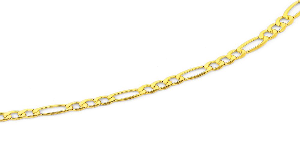 9ct Gold 25cm Figaro 3+1 Anklet | Prouds