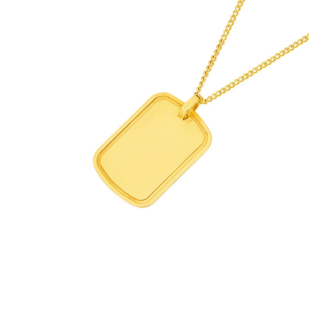 Engravable Men's Small 14k Yellow Gold Flat-Edge Dog Tag Necklace with -  Sandy Steven Engravers