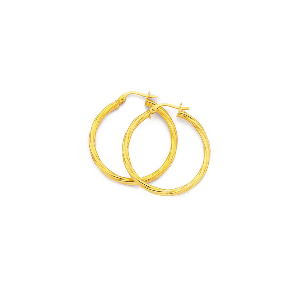 9ct Gold 25mm Twist Hoop Earrings