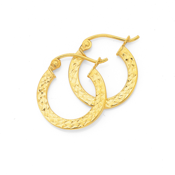 9ct Gold 2.5x10mm Diamond-cut Flat Hoop Earrings
