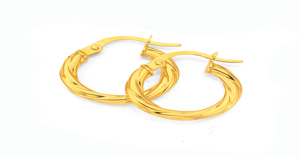 9ct Gold 2.5x10mm Twist Hoop Earrings | Prouds