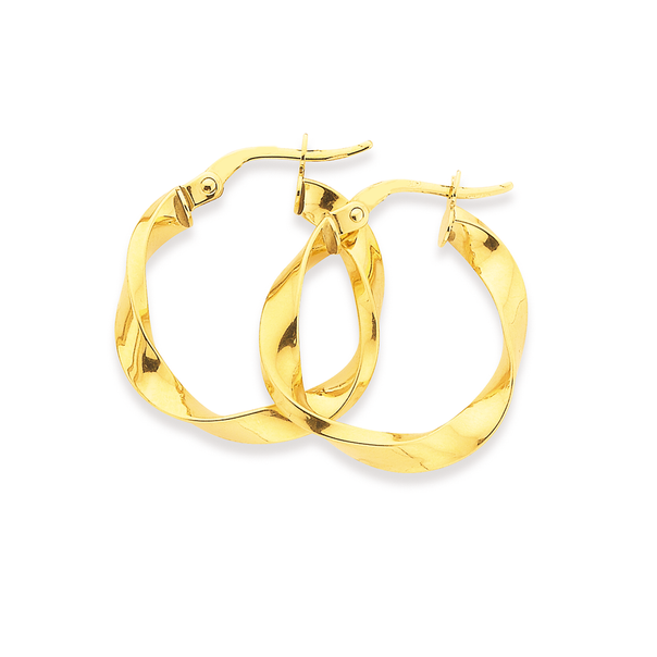 9ct Gold 2.5x15mm Ribbon Twist Hoop Earrings