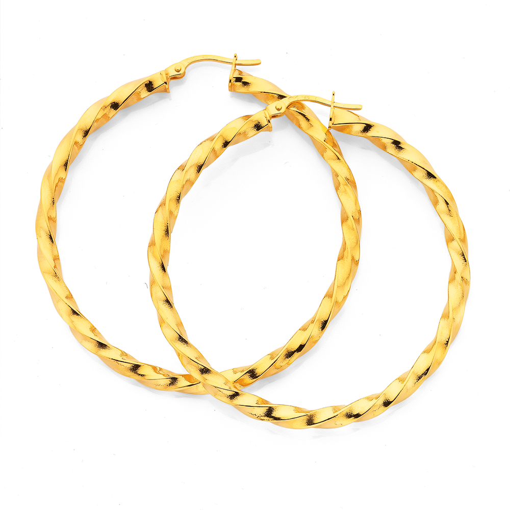 9ct Gold 2.5x40mm Twist Hoop Earrings Prouds