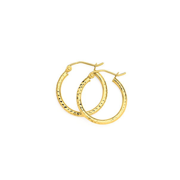 9ct Gold 2x15mm Diamond-cut Hoop Earrings