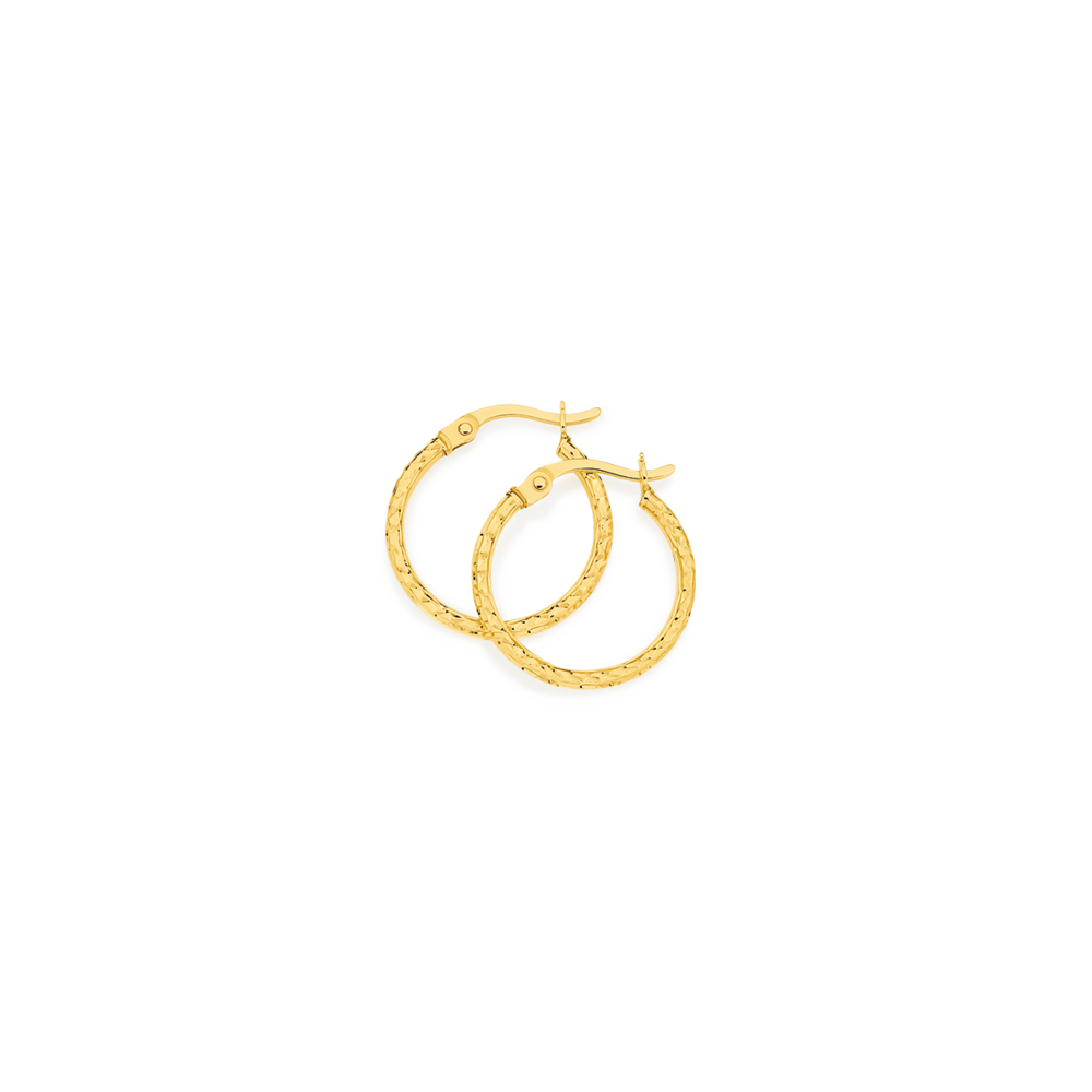 9ct Gold 2x15mm Diamond-cut Hoop Earrings