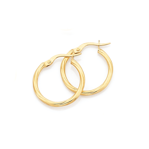 9ct Gold 2x15mm Twist Hoop Earrings