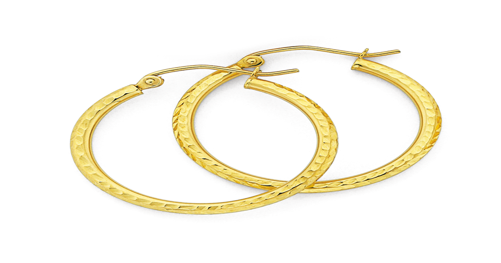 9ct Gold 2x20mm Diamond-cut Hoop Earrings | Prouds