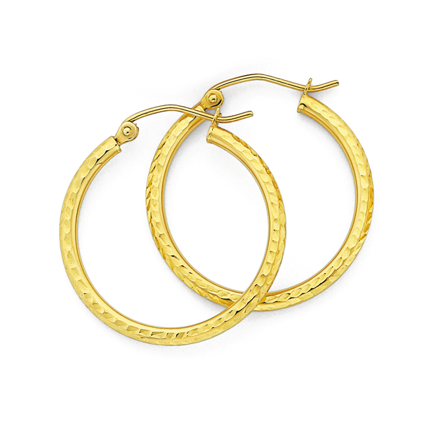 9ct Gold 2x20mm Diamond-cut Hoop Earrings