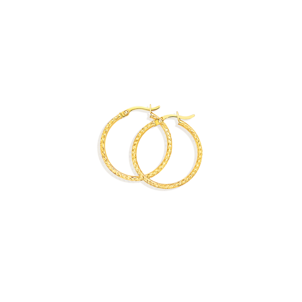 9ct Gold 2x20mm Diamond-Cut Hoop Earrings