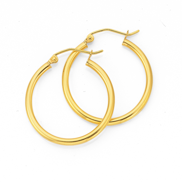 9ct Gold 2x20mm Polished Hoop Earrings
