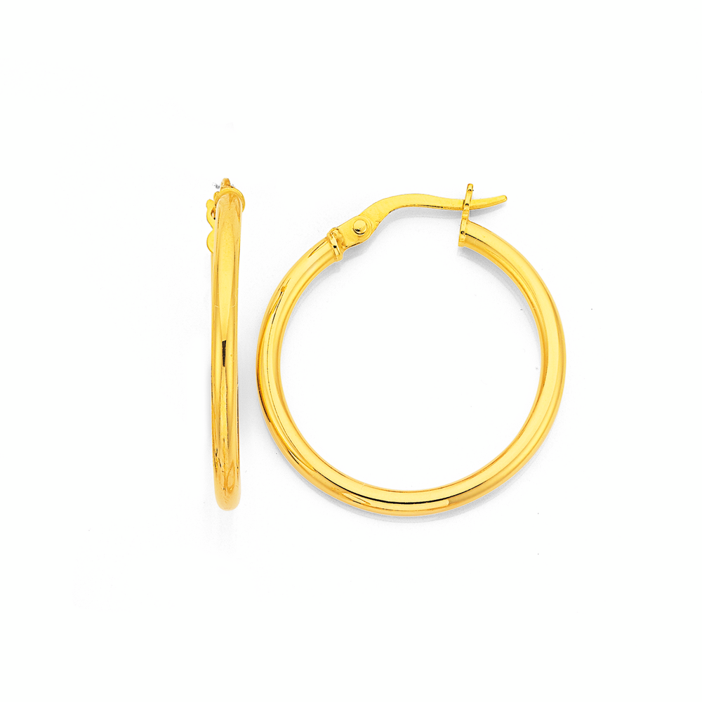 9ct Gold 2x20mm Polished Hoop Earrings