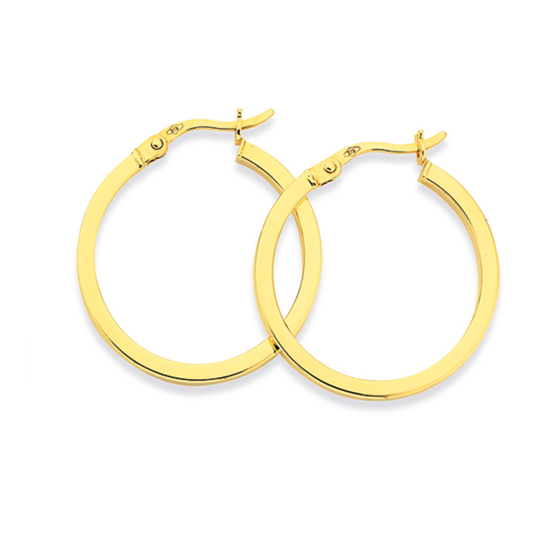 9ct Gold 2x20mm Square Tube Hoop Earrings