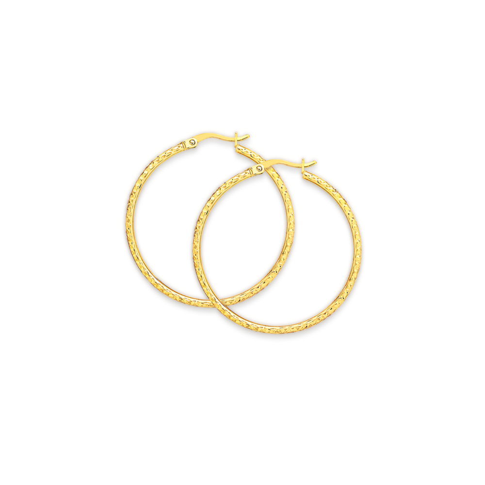9ct Gold 2x30mm Diamond-Cut Hoop Earrings