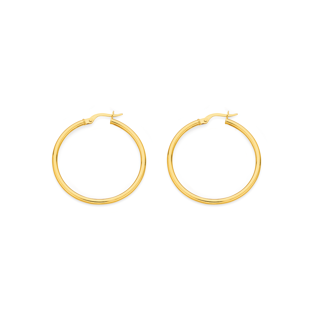 9ct Gold 2x40mm Polished Hoop Earrings Prouds