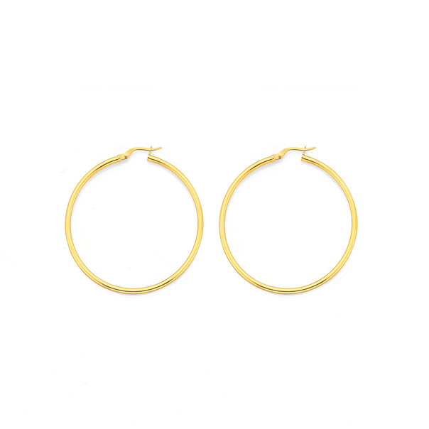 9ct Gold 2x40mm Polished Hoop Earrings