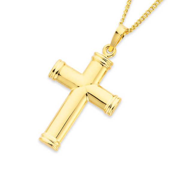 9ct Gold 30mm Capped Ends Cross Pendant