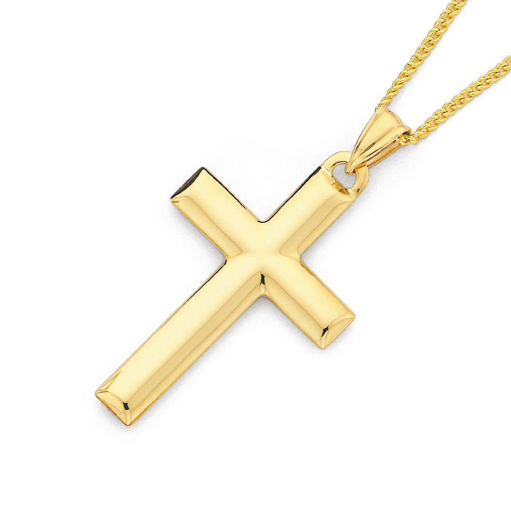 Men's 1/10 CT. T.W. Diamond Multi-Finish Layered Industrial Cross Pendant  in Stainless Steel and Yellow IP - 24