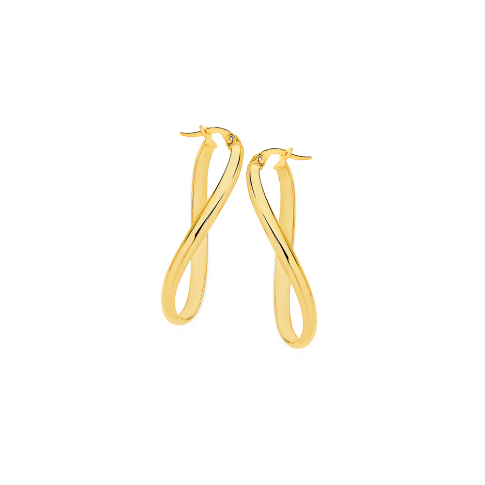 9ct Gold 30mm Polish Half Round Oval Wave Hoop Earring