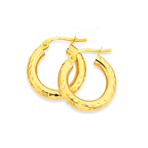 9ct Gold 3x10mm Diamond-cut Hoop Earrings