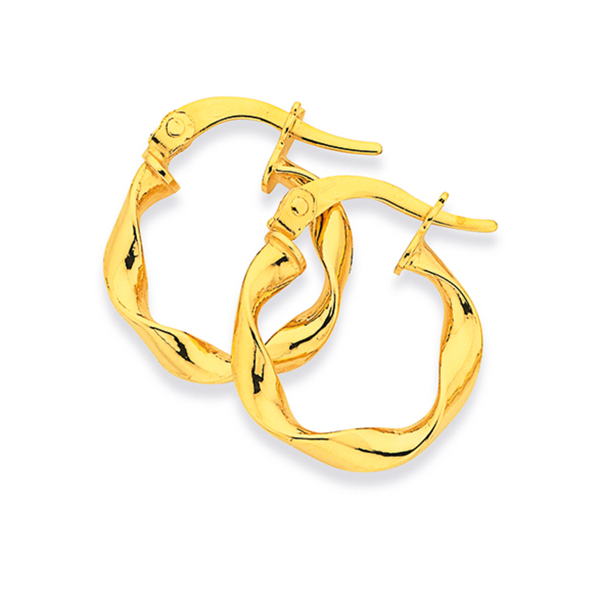 9ct Gold 3x10mm Twist Hoop Earrings