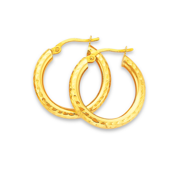 9ct Gold 3x15mm Diamond-cut Hoop Earrings