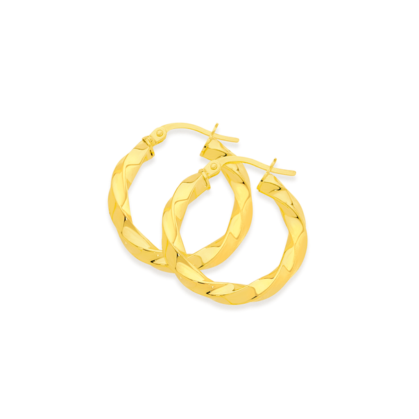 9ct Gold 3x15mm Twist Hoop Earrings