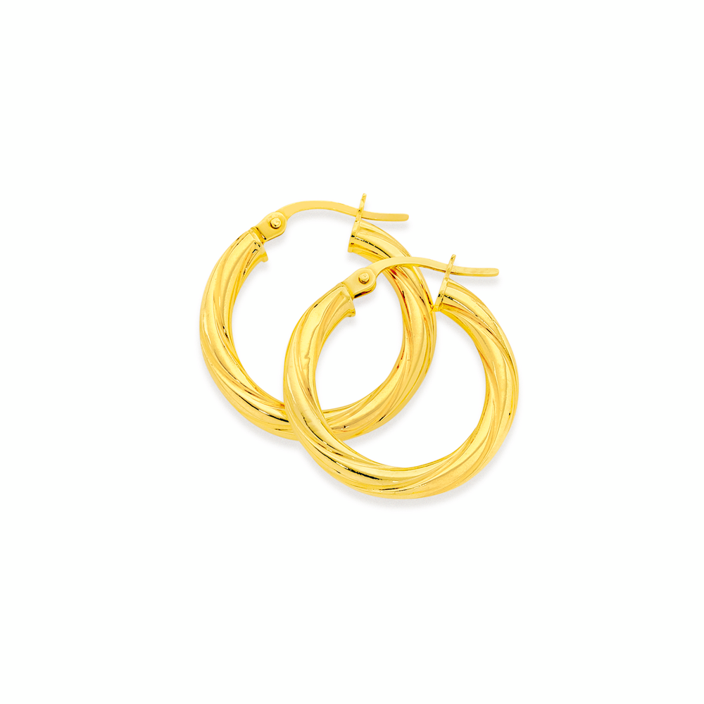 9ct Gold 3x15mm Twist Hoop Earrings