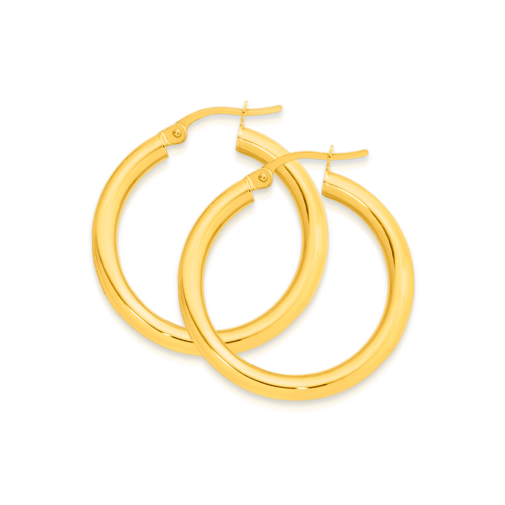 9ct Gold 3x20mm Polished Hoop Earrings