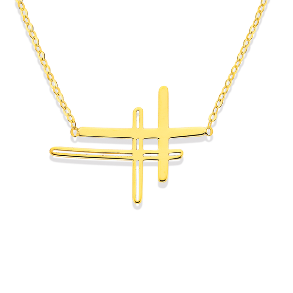 9ct Gold 45cm Double Cross Solid Trace Necklet