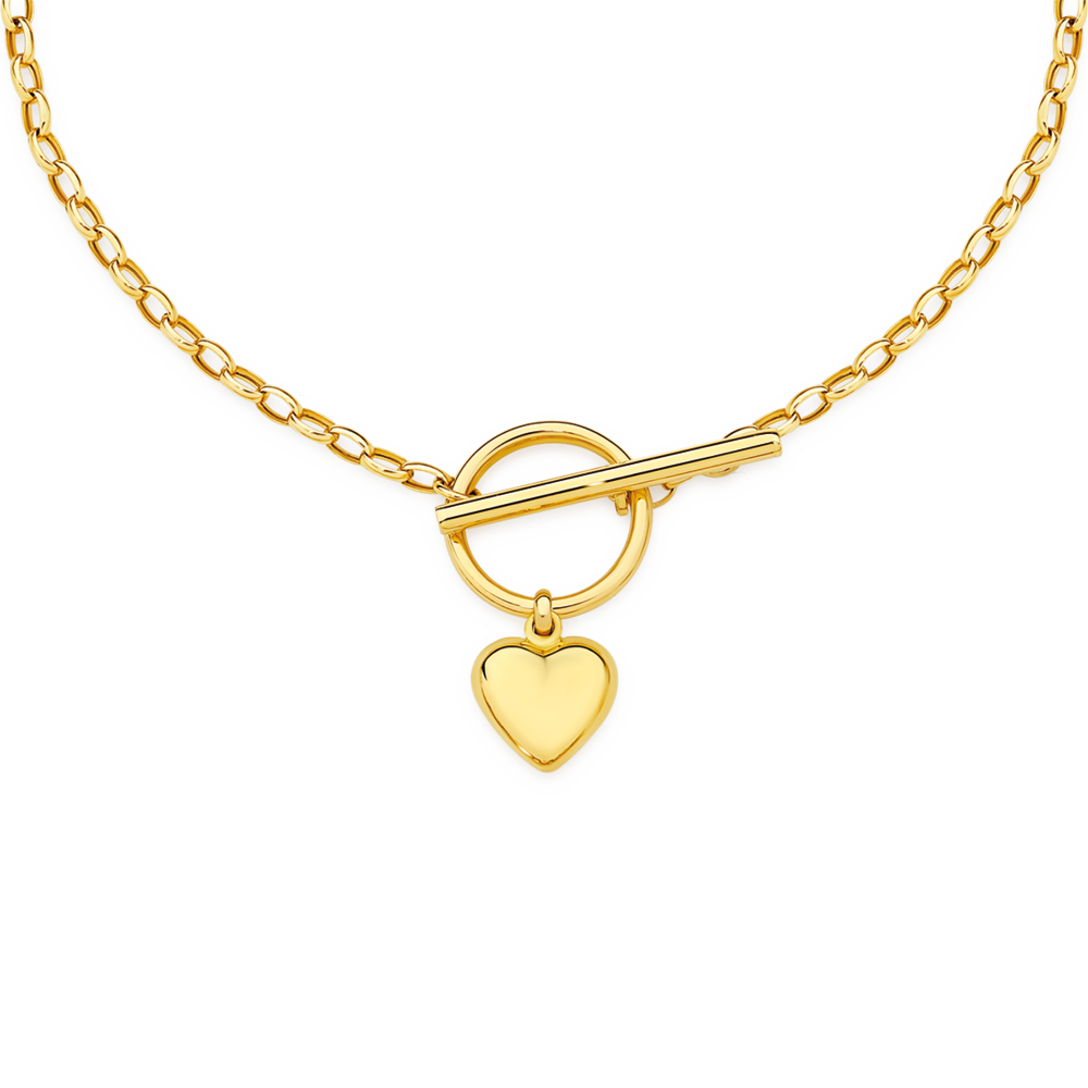 9ct Gold 45cm Puff Heart FOB Belcher Necklet