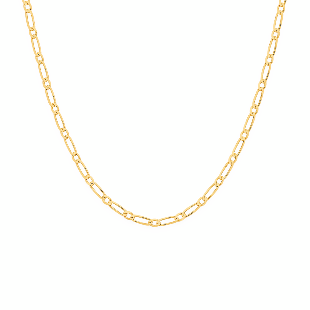 9ct Gold 45cm Solid Diamond-Cut Figaro 1+1 Chain
