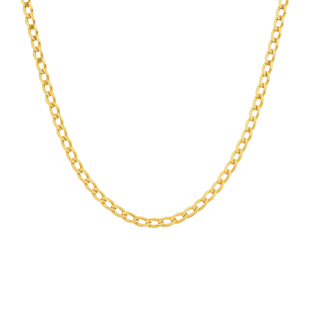 9ct Gold 45cm Solid Pave Diamond-Cut Open Curb Chain