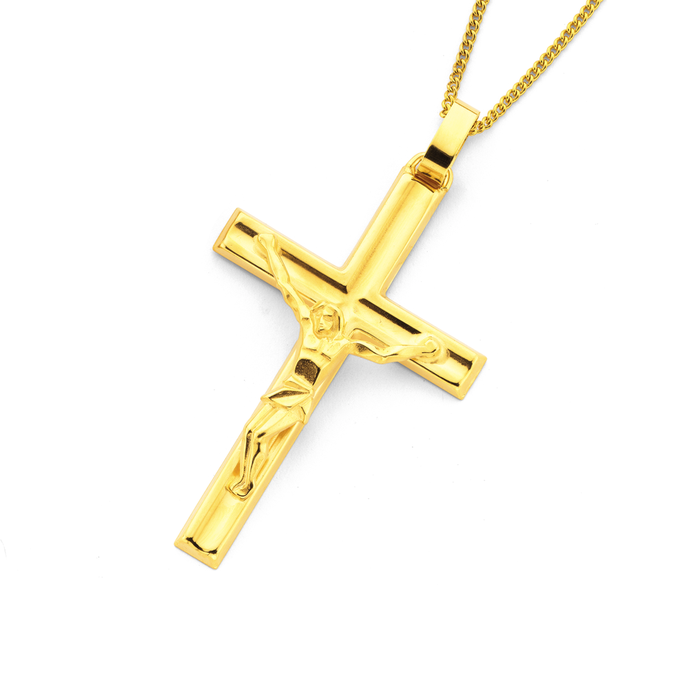 14k Yellow Gold Polished Cross Pendant On Rope Chain Necklace (18 inch) :  Amazon.co.uk: Fashion