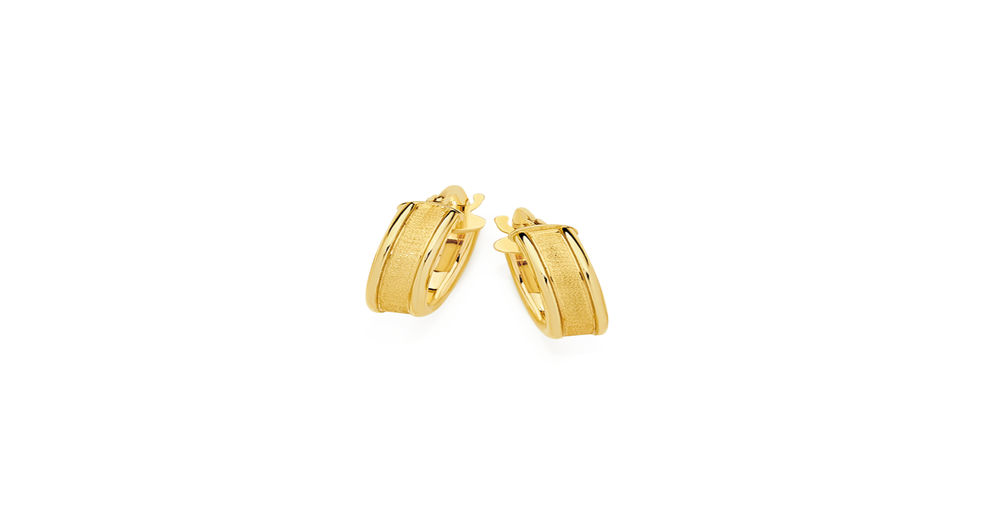 9ct Gold 4x10mm Satin Hoop Earrings | Prouds