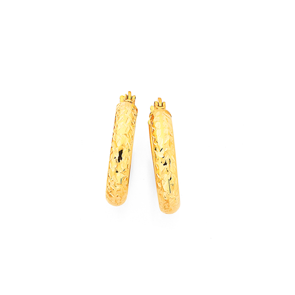 9ct Gold 4x15mm Diamond-cut Hoop Earrings