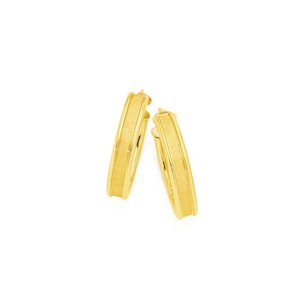 9ct Gold 4x15mm Satin Hoop Earrings | Earrings | Prouds The Jewellers