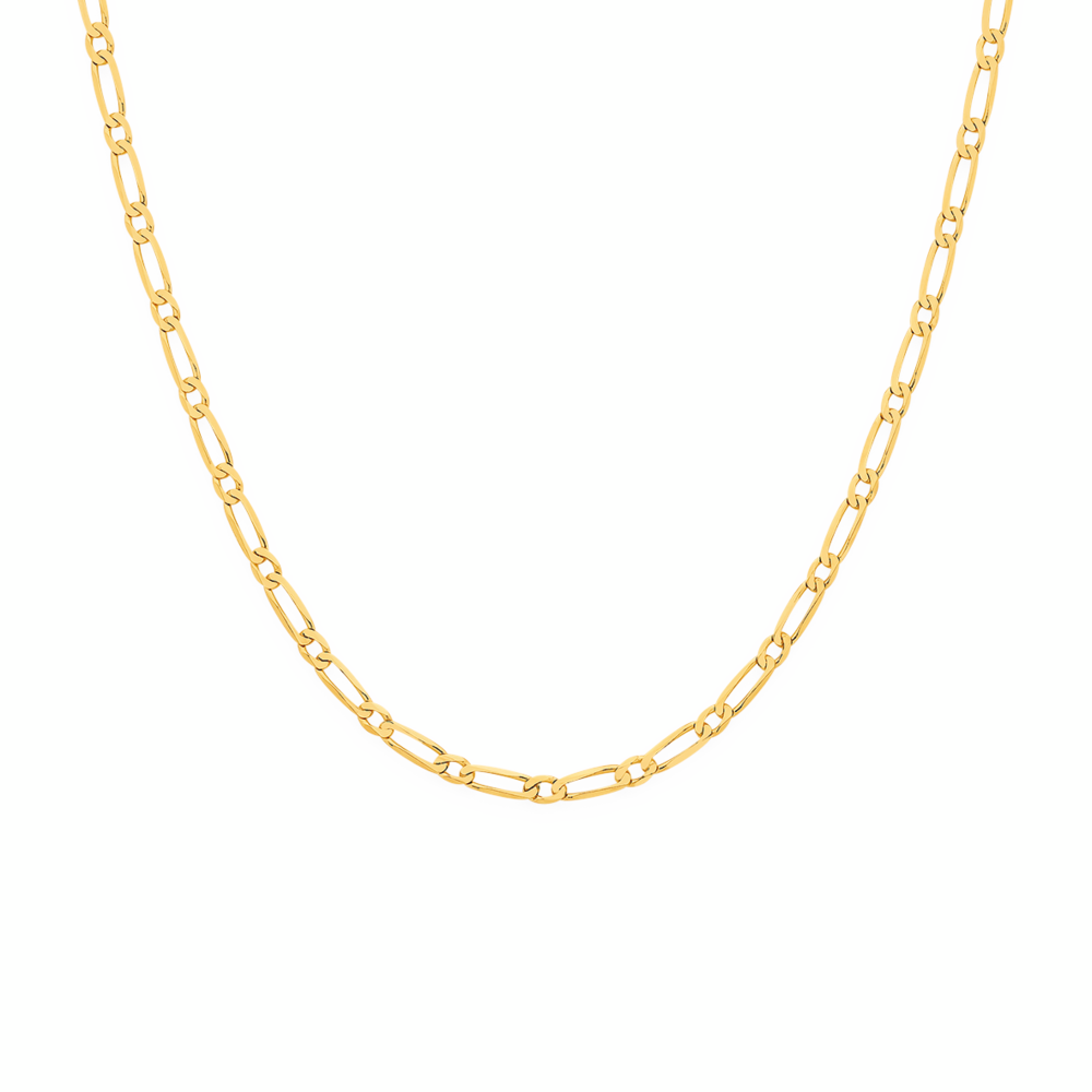 9ct Gold 50cm Solid Diamond-Cut Figaro 1+1 Chain