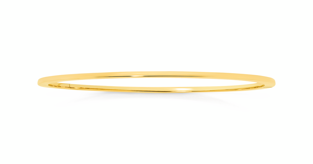 9ct Gold 58mm Square Tube Oval Hinge Bangle | Prouds