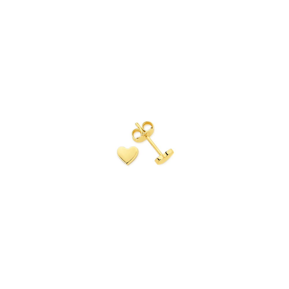 9ct Gold 5mm Flat Heart Stud Earrings