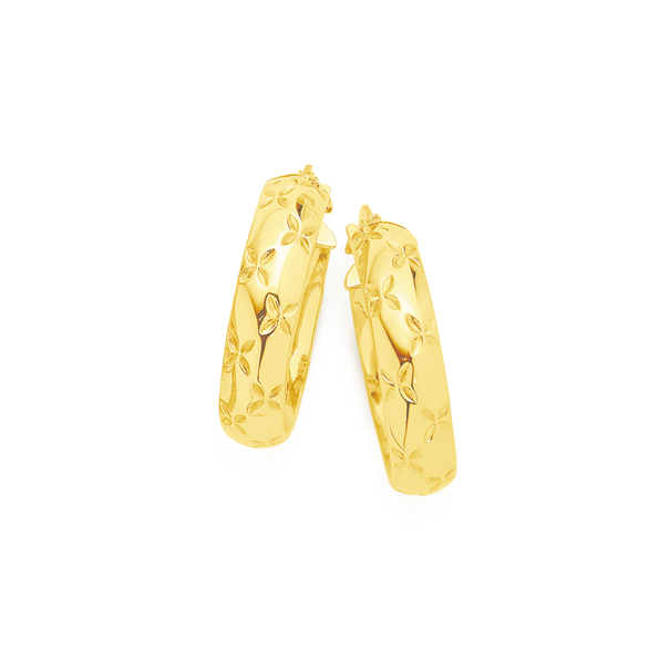 9ct Gold 5x15mm Diamond-cut Hoop Earrings