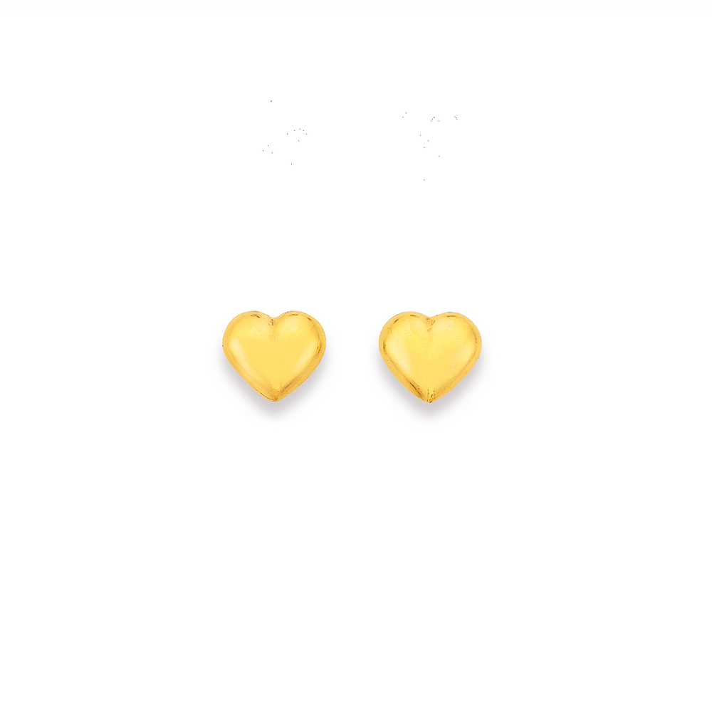 9ct Gold 6mm Puff Heart Stud Earrings 
